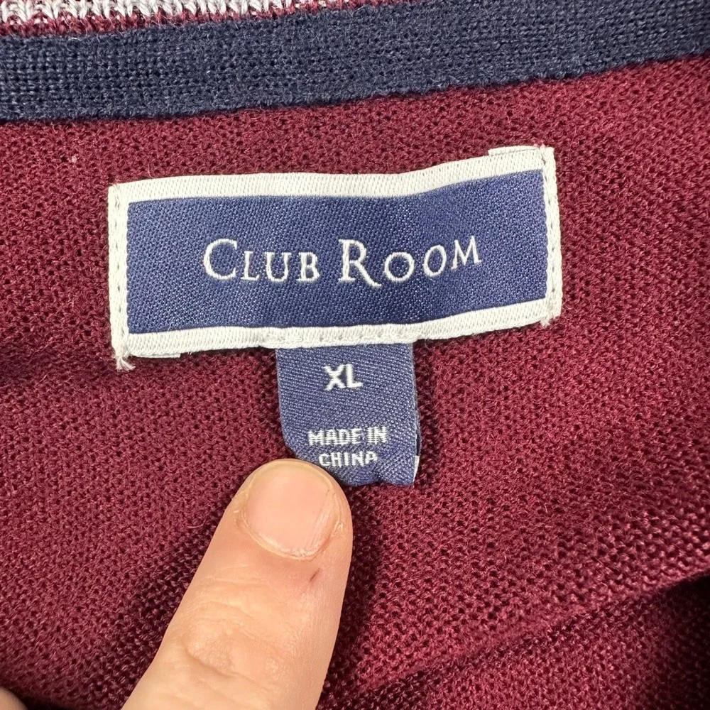 CLUB ROOM Merino Wool Blend V-Neck Pullover Sweater Men's XL Red BurgundY Preppy